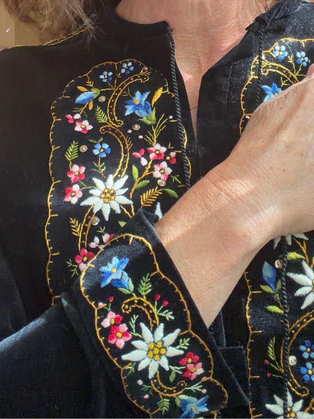 Vintage Black Velvet Embroidered Floral tunic small